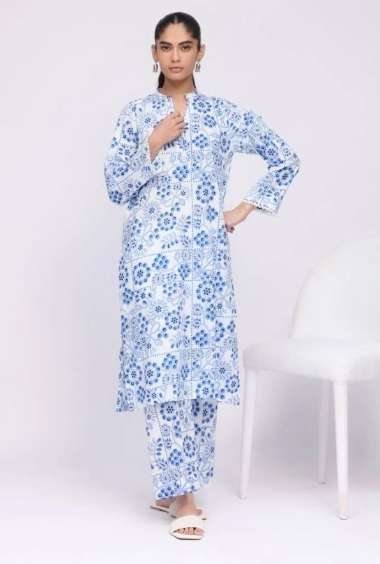 Khaadi - 2 Pcs Ice Blue Printed Lawn