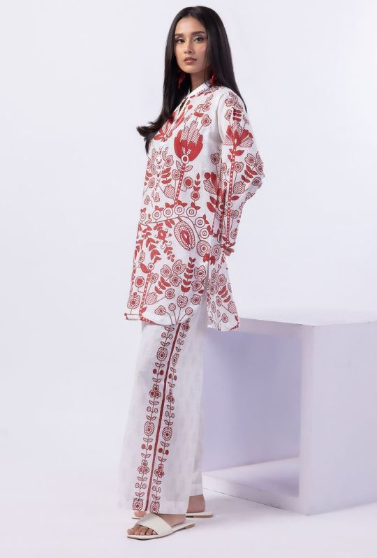 Khaadi - 2 Pcs Red Candle  Printed Lawn