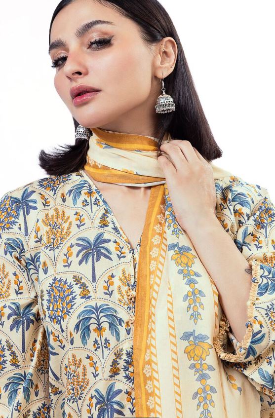 Khaadi - 3 Pcs Unstitched Printed Lawn Yellow
