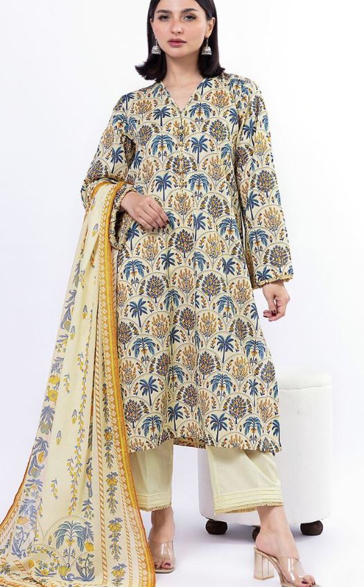Khaadi - 3 Pcs Unstitched Printed Lawn Yellow