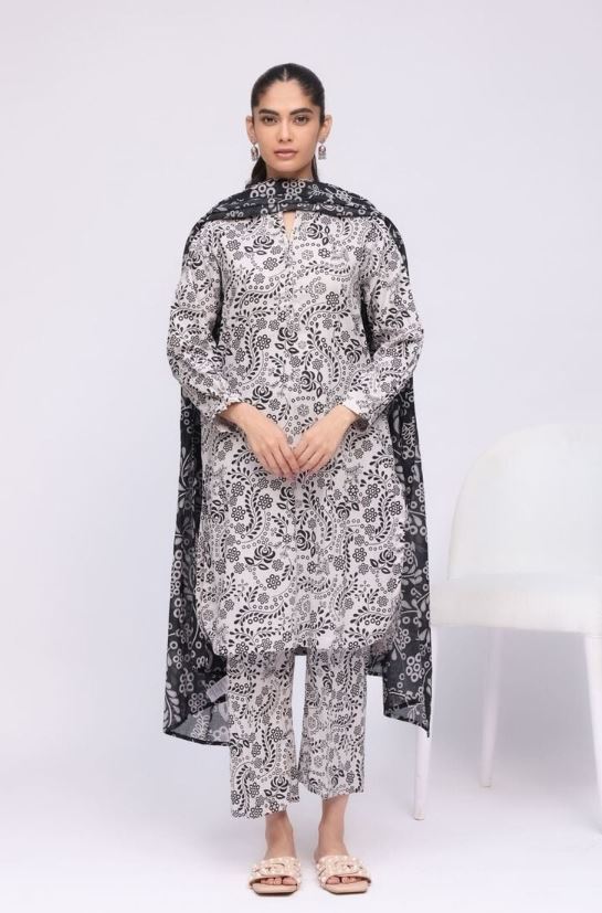 Khaadi - 3 Pcs Grey Black Printed Lawn